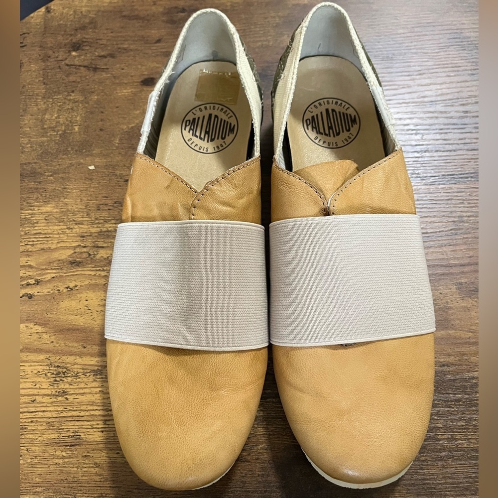 Palladium Tan Leather Slip-On Sneakers with Elastic Band